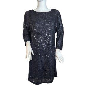 VINCE CAMUTO Women's Sparkle And Black Sequin 3/4 Sleeve Mid Dress Size S (12)